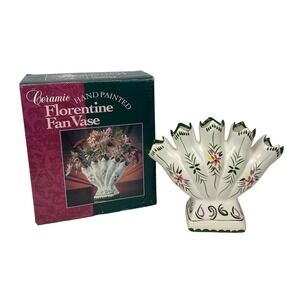Vintage Florentine Fan Vase Ceramic Hand Painted Floral Bouquet Vase Home‎ Decor